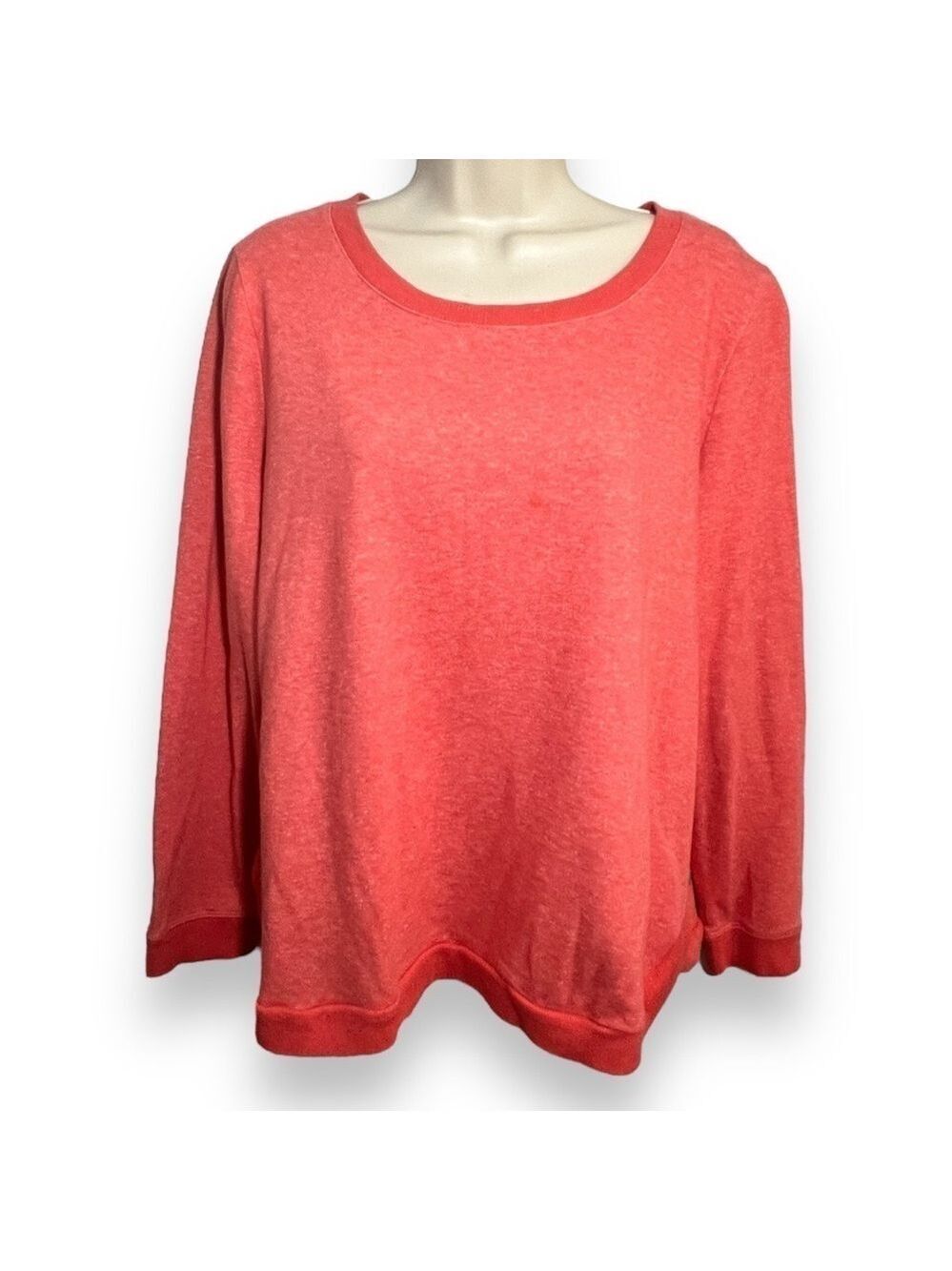 T by Talbots Women’s Featherweight Fleece Curved Hem Sweatshirt Coral Size Large